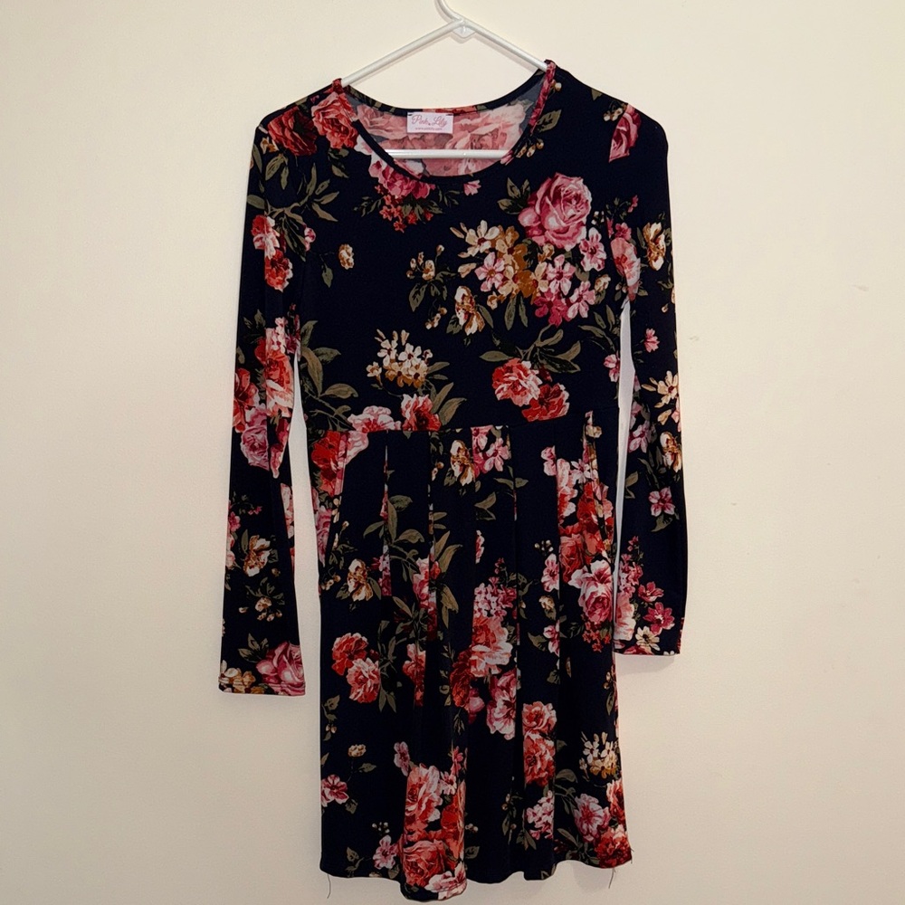 Pink Lily Floral Blush and Black Dress